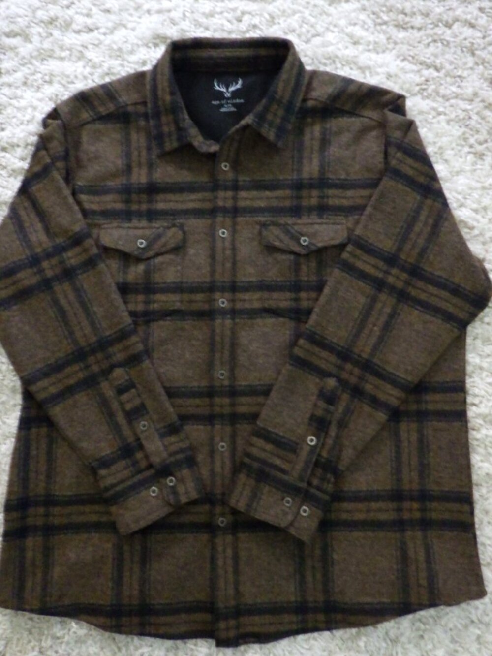 Age of Wisdom Men's Flannel Plaid Shirt Jacket Shacket Pockets Size XLarge Brown